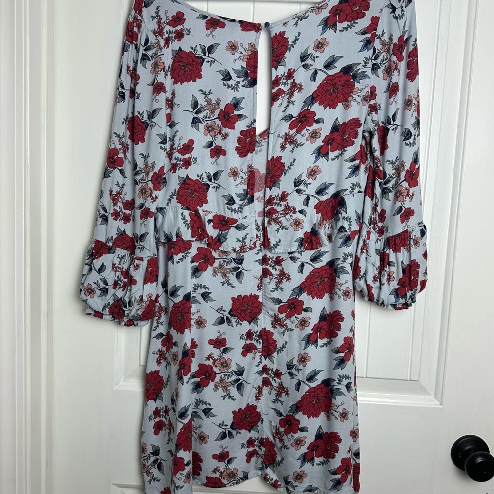 American Eagle Boho Chic blue statement sleeve floral sundress size small - Picture 7 of 9